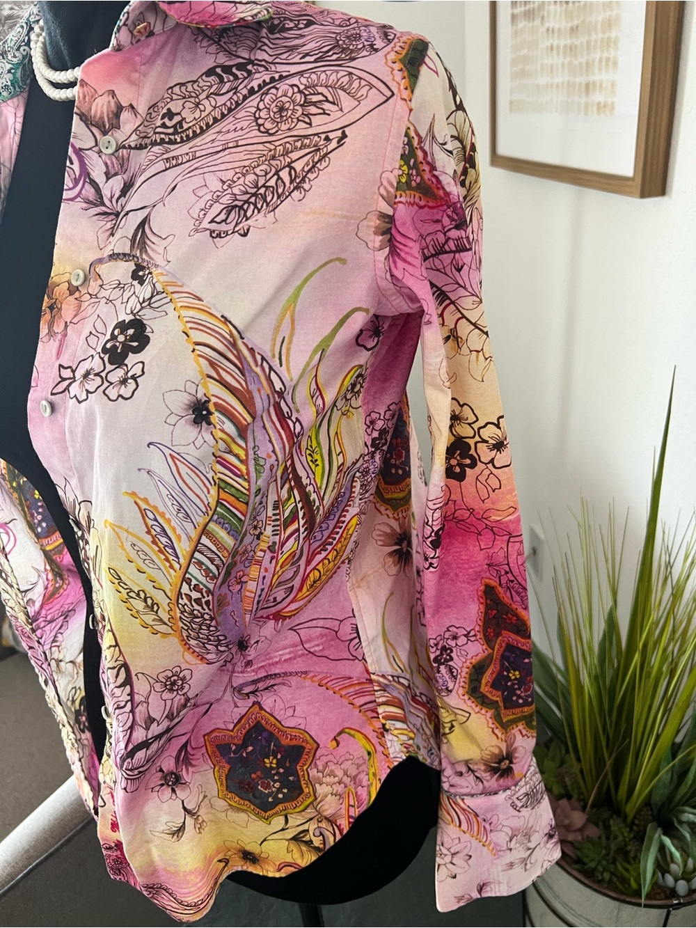 Pink Floral Print Button-Front Women's Blouse